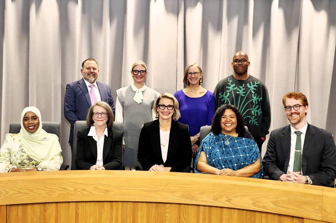 Chapel Hill Town Council: Wes McMahon (clockwise, from top left), Elizabeth Sharp, Melissa McCullough, Louie Rivers III, Theo Nollert, Mayor Pro Tem Camille Berry, Mayor Jess Anderson, Amy Ryan, and Paris Miller-Foushee.