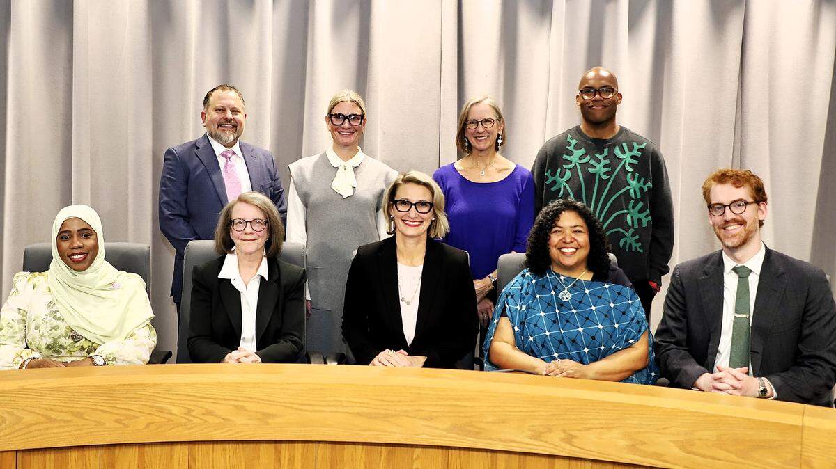 Chapel Hill Town Council: Wes McMahon (clockwise, from top left), Elizabeth Sharp, Melissa McCullough, Louie Rivers III, Theo Nollert, Mayor Pro Tem Camille Berry, Mayor Jess Anderson, Amy Ryan, and Paris Miller-Foushee.