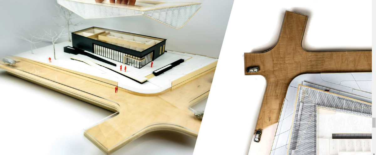 A physical model of NCCU’s 24/7 Collaborative Learning & Research Center, designed by Brittany Eaker-Kirkland, a senior architect at Durham’s EVOKE Studio.