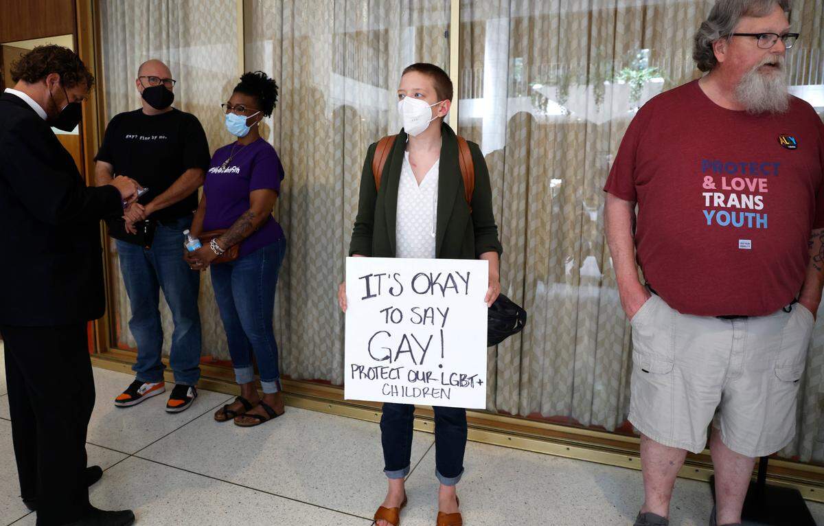 Alison Croop of Raleigh stands outside the N.C. Senate Rules Committee room after the committee voted on HB755, the “Parents’ Bill of Rights,” at the Legislative Building in Raleigh, N.C., Tuesday, May 31, 2022. Lawmakers would pass a revised version of the bill in August 2023.