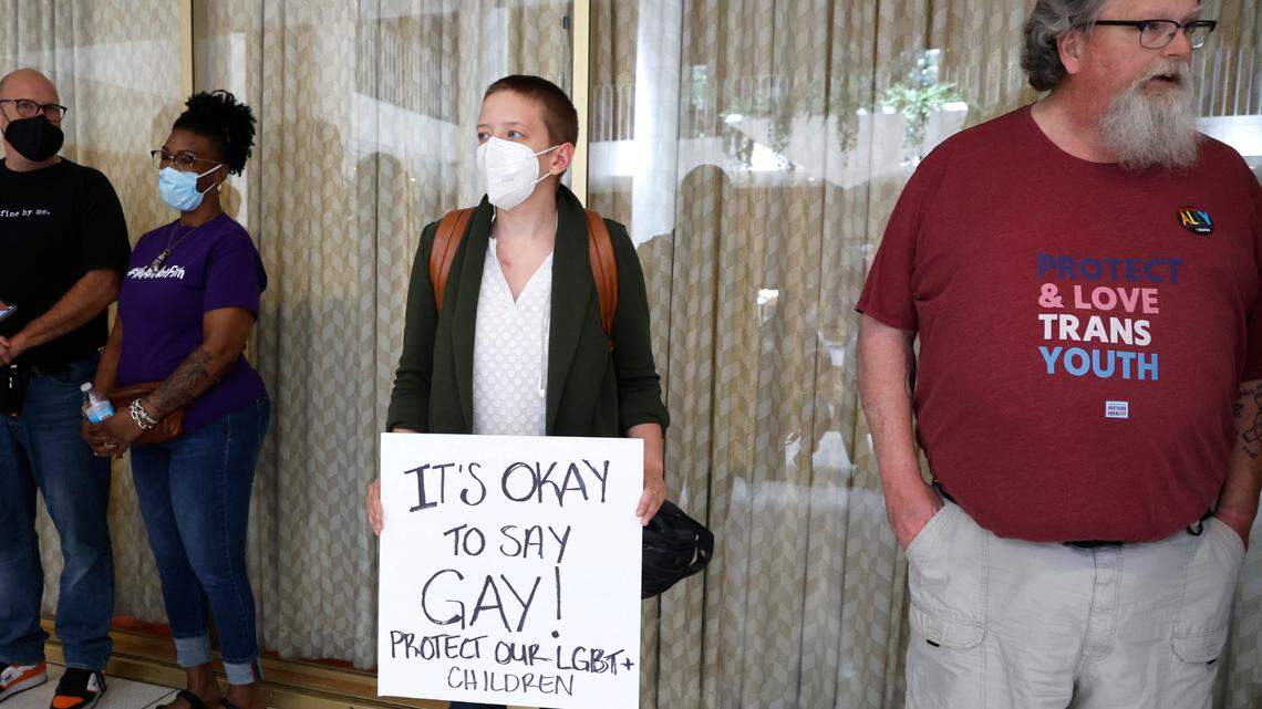 Alison Croop of Raleigh stands outside the N.C. Senate Rules Committee room after the committee voted on HB755, the “Parents’ Bill of Rights,” at the Legislative Building in Raleigh, N.C., Tuesday, May 31, 2022.