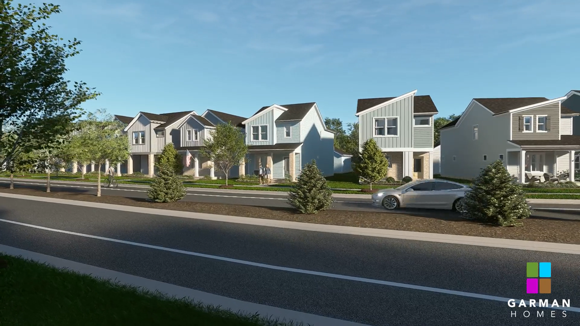 A rendering of a row of houses to be built by Garman Homes in Allen Park at 2320 Old Milburnie Rd. East of Raleigh.