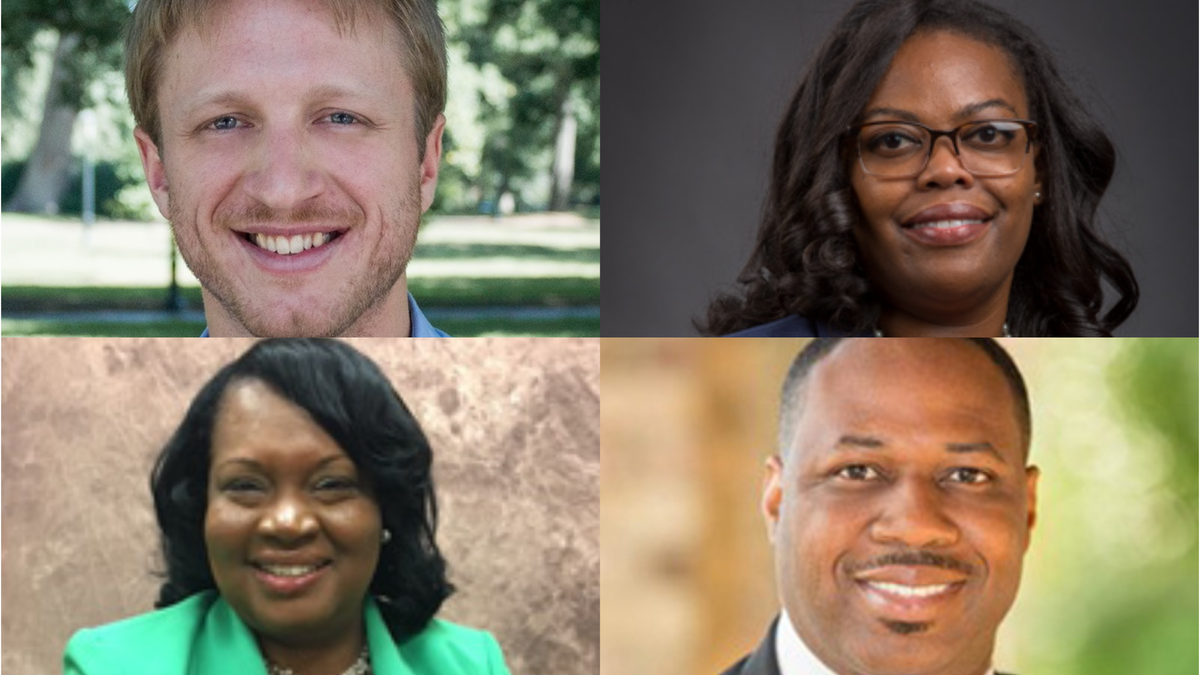 The four candidates for a vacant Durham City Council seat are Nate Baker (top left), Schnequa Nicole Diggs (top right), Monique Holsey-Hyman (bottom left) and Henry C. McKoy, Jr. (bottom right).