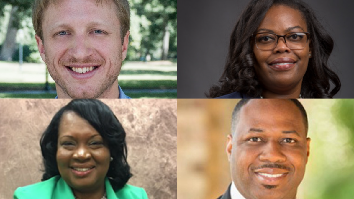 The four candidates for a vacant Durham City Council seat are Nate Baker (top left), Schnequa Nicole Diggs (top right), Monique Holsey-Hyman (bottom left) and Henry C. McKoy, Jr. (bottom right).