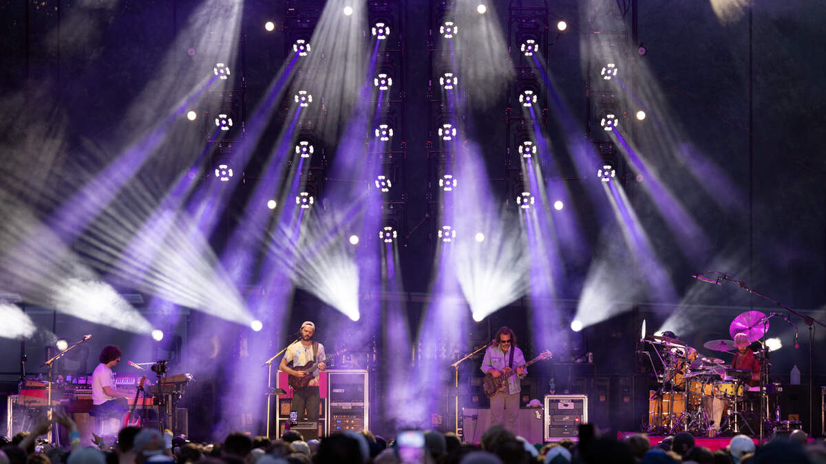 The light show for Goose fires up after the sun goes down during their opening set Friday.