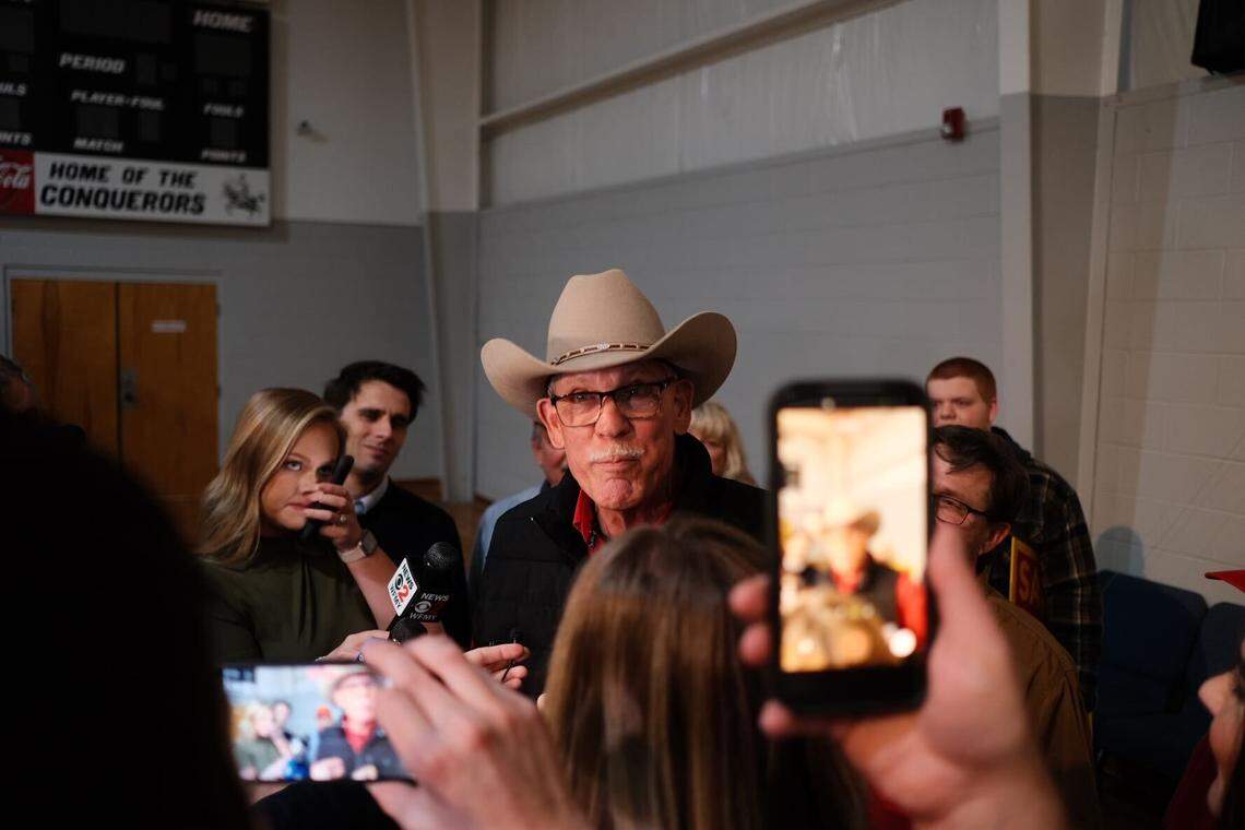 Rockingham County Sheriff Sam Page speaks to the media on primary election night, March 3, 2026, in Stokesdale, North Carolina.
