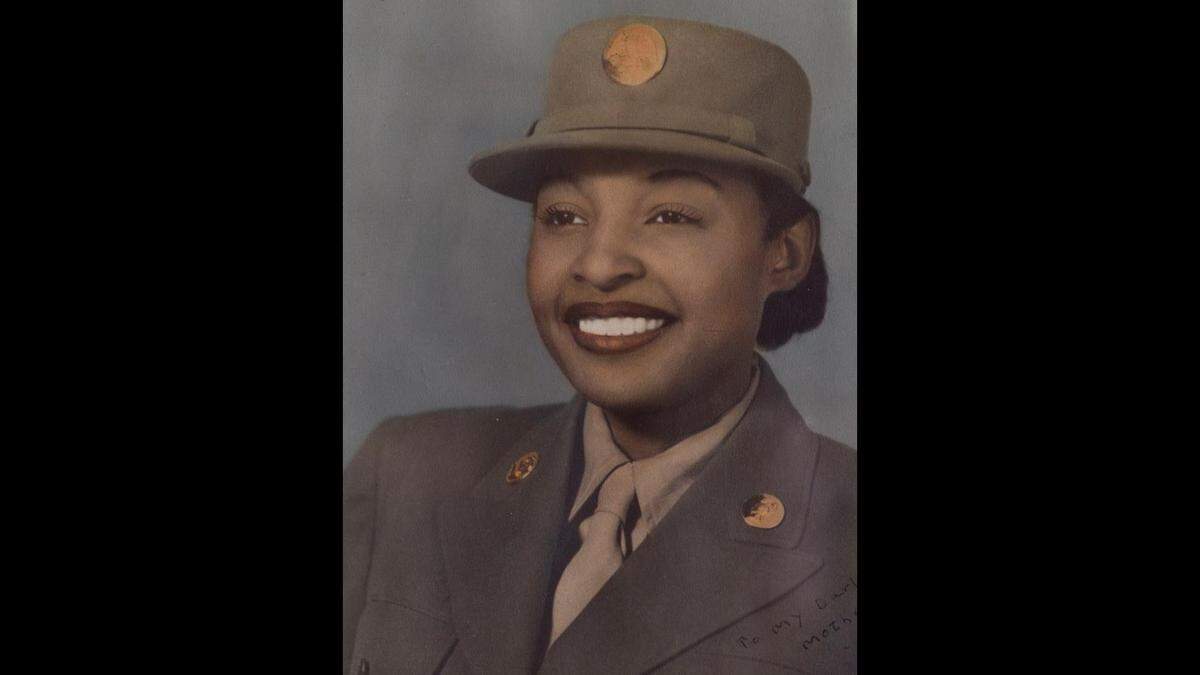 A vintage photograph of Millie Dunn Veasey, taken during her service in the Army during World War II. Veasey served in the Army’s 6888th postal unit.