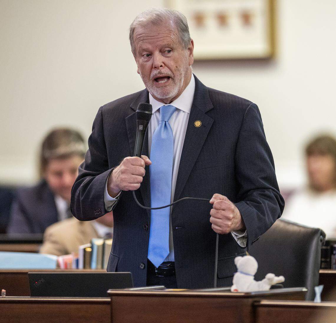 Senator Phil Berger, President Pro Tempore of the NC Senate, addresses the chamber on Wednesday, April 22, 2026 in Raleigh, N.C.