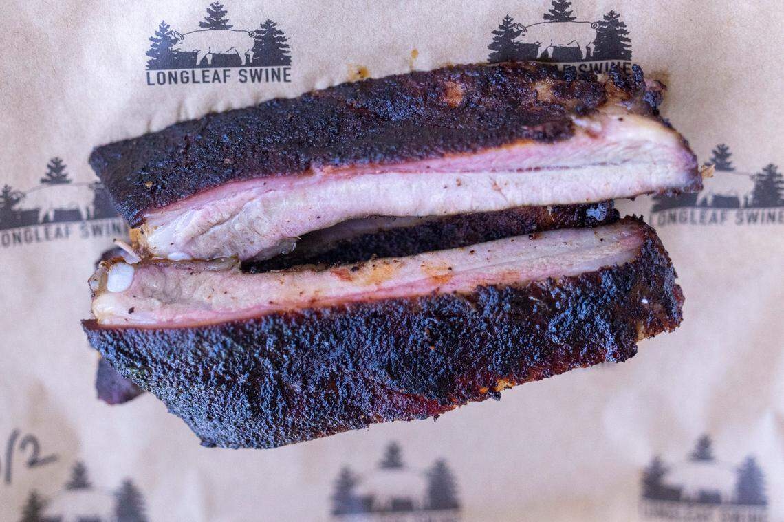 Brisket sits on a tray during the opening of Longleaf Swine in Raleigh Friday, Nov. 4, 2022.