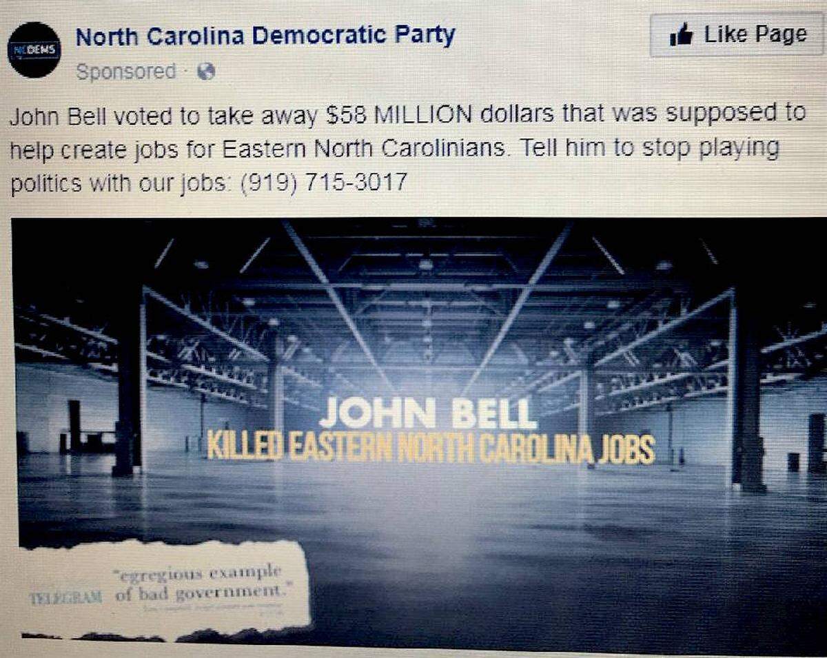 An NC Democratic Party ad targeting Republican state Rep. John Bell.