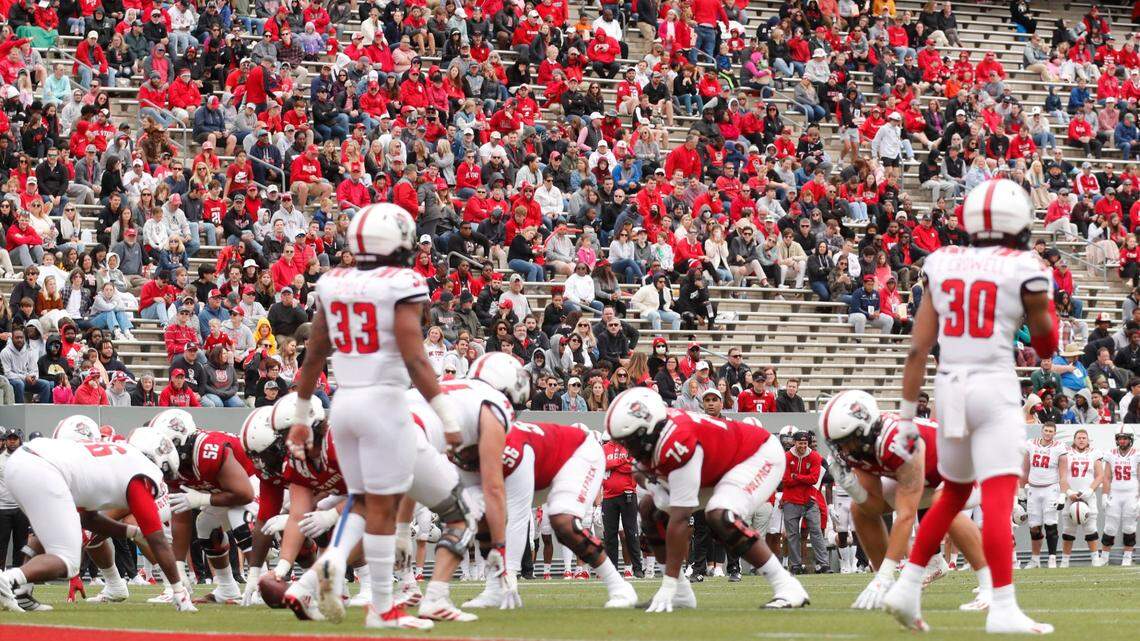 Fans watch N.C. State football’s spring game at Carter-Finley Stadium in Raleigh, N.C., Saturday, April 9, 2022.