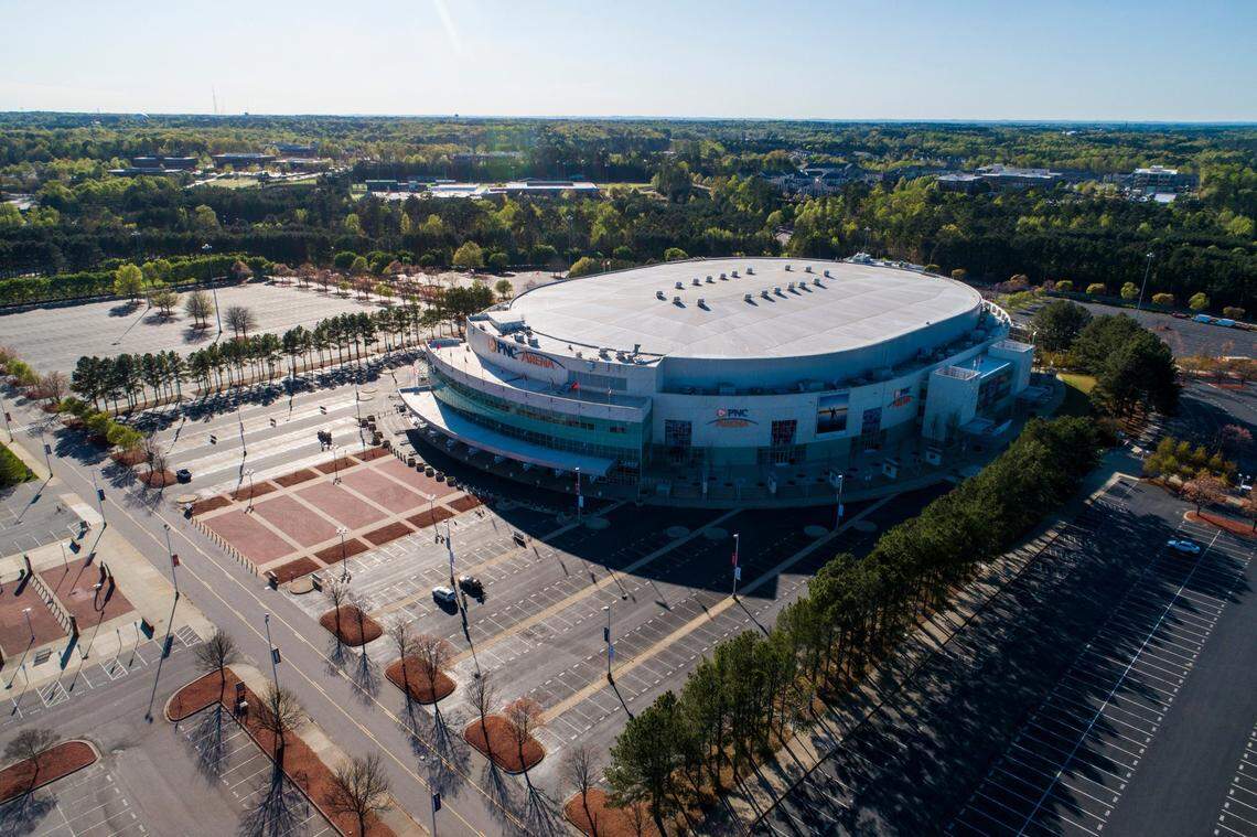 PNC Arena is empty and unable to host events Thursday, April 2, 2020 as social distancing and stay at home orders are in effect during the coronavirus pandemic.
