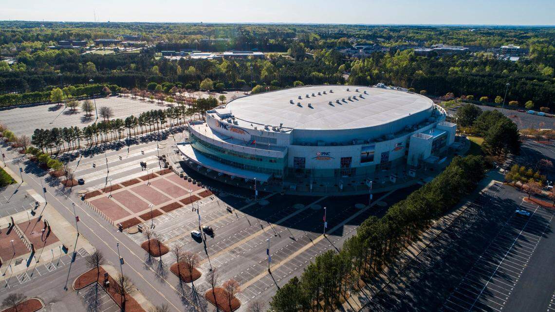 PNC Arena is empty and unable to host events Thursday, April 2, 2020 as social distancing and stay at home orders are in effect during the coronavirus pandemic.