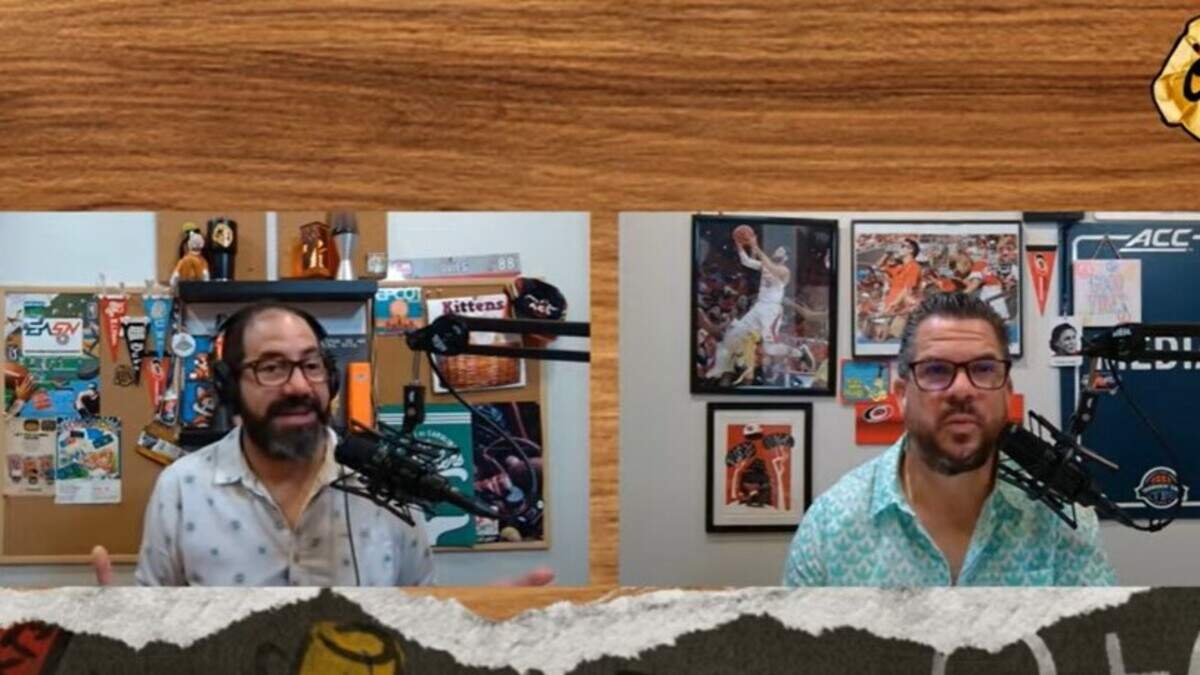 Joe Ovies, left, and Joe Giglio host the “Ovies + Giglio” sports talk show, available via podcast or YouTube.