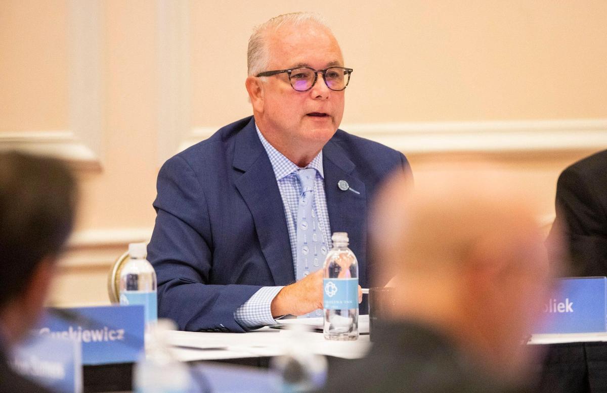 UNC Board of Trustees Chair Dave Boliek speaks during a July 2021 meeting in Chapel Hill, N.C.