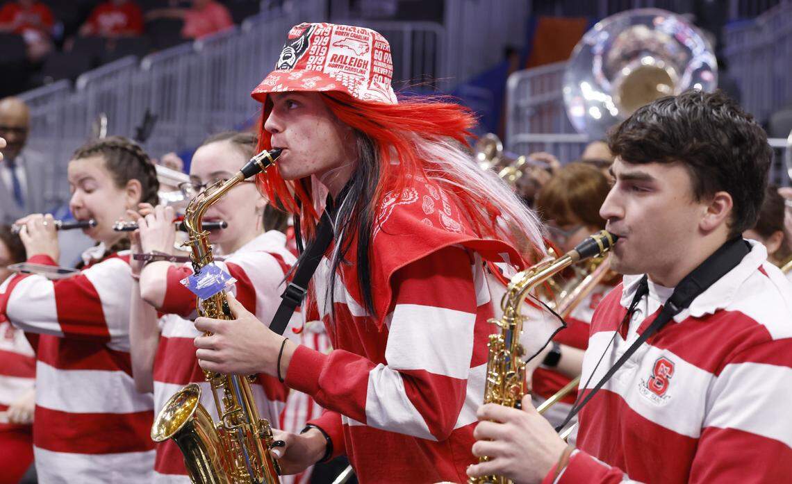 N.C. State’s pep band performs prior to the Wolfpack’s ACC Tournament game with Pittsburgh on Wednesday, March 11, 2026, at Spectrum Center in Charlotte, North Carolina.