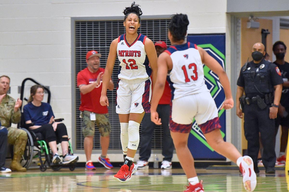 Apex Friendship’s Indya Nivar (12) reacts to a play in the first half. The Millbrook Wildcats and the Apex Friendship Patriots met in the NCHSAA 4A Girls East Regional Finals in Cary, N.C. on March 5, 2022.