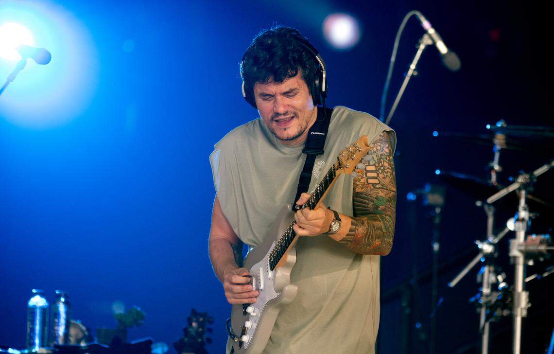 John Mayer jams on guitar as Dead & Company perform on their final tour at Raleigh, N.C.’s Coastal Credit Union Music Park at Walnut Creek, Thursday night, June 1, 2023.