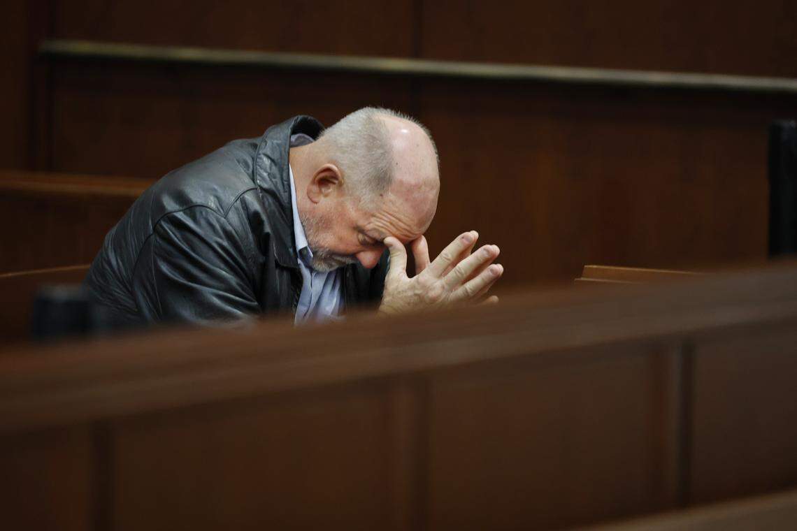 Alan Thompson, father of James and Austin Thompson, listens to testimony during the sentencing hearing for his son, Austin.