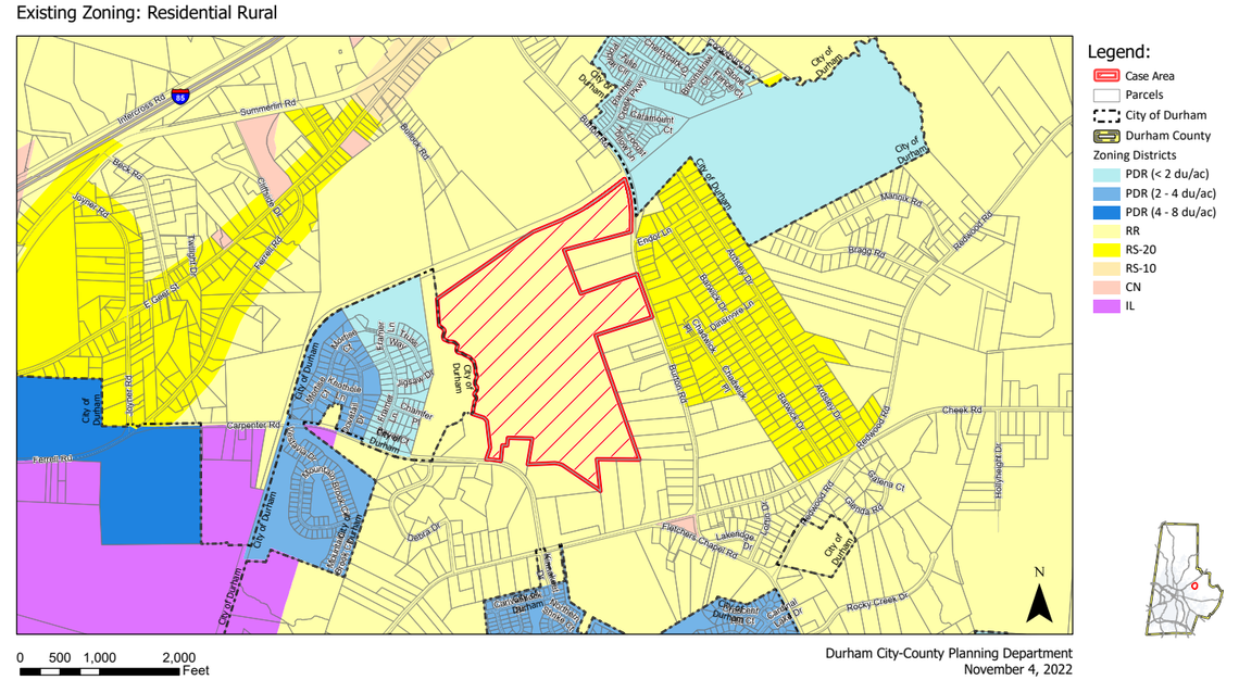 Jarrod Edens proposed to build 235 single-family homes in a neighborhood called Carpenter Falls east of downtown Durham, but the City Council declined to annex the property in a meeting on Monday, March 6, 2023.