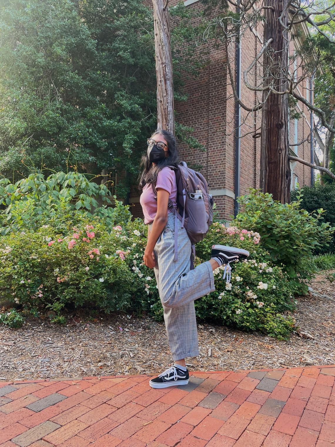 UNC-Chapel Hill sophomore Sneha Pasapula poses in between classes on campus in Fall 2021.