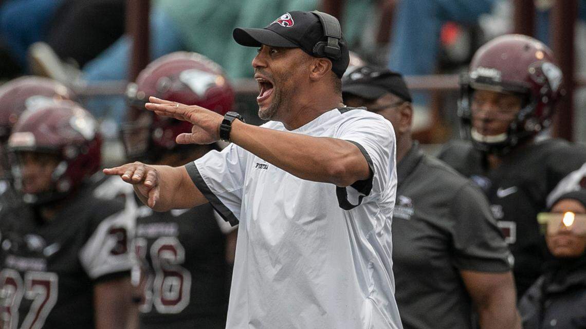 North Carolina Central head football coach Trei Oliver directs his team against Winston-Salem State on Saturday, September 10, 2022 at O’Kelly-Riddick Stadium in Durham, N.C