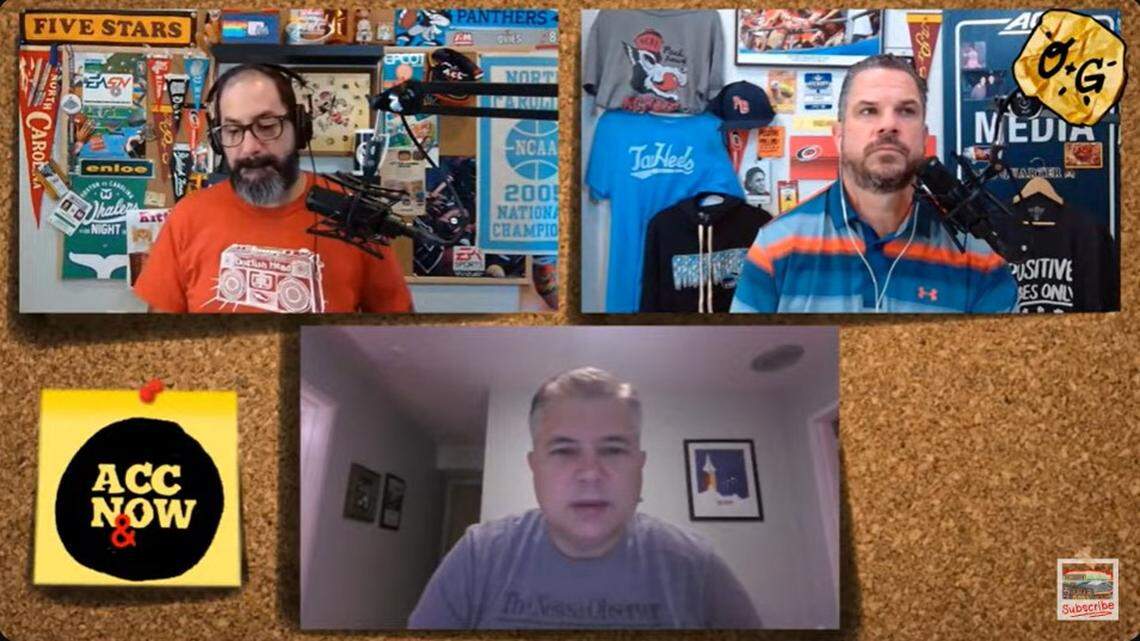 Luke DeCock of The News & Observer joins Joe Ovies (left) and Joe Giglio (right)