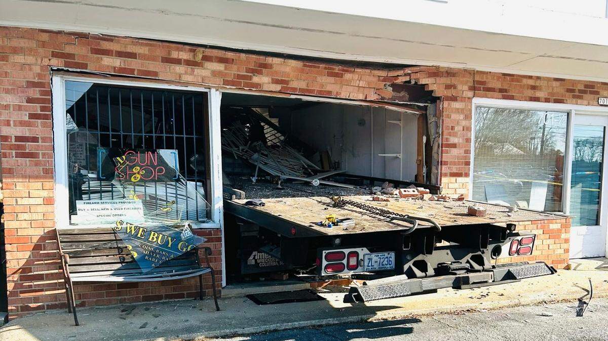 A robbery suspect crashed a stolen truck into an Apex business around 9:30 a.m. on Saturday, Dec. 14, 2024.