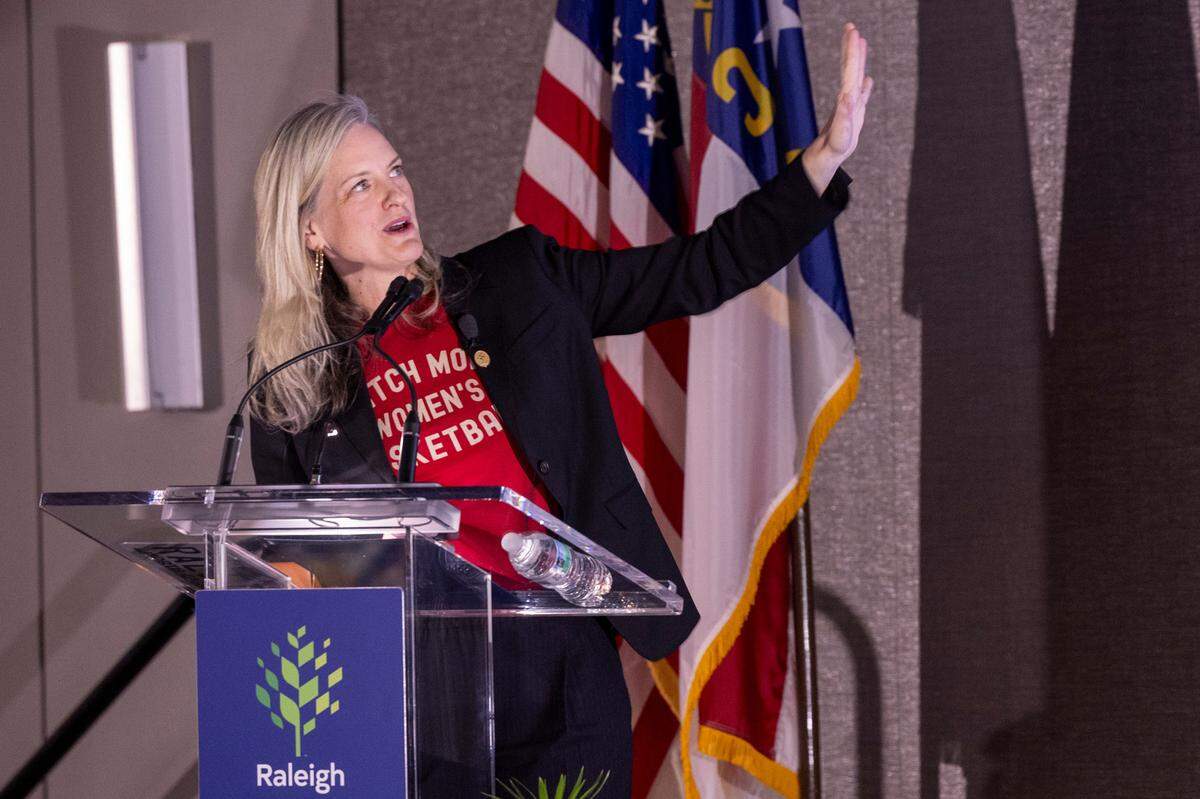 Raleigh Mayor Janet Cowell delivers her State of the City address at the Raleigh Convention Center on Wednesday, March 26, 2025.
