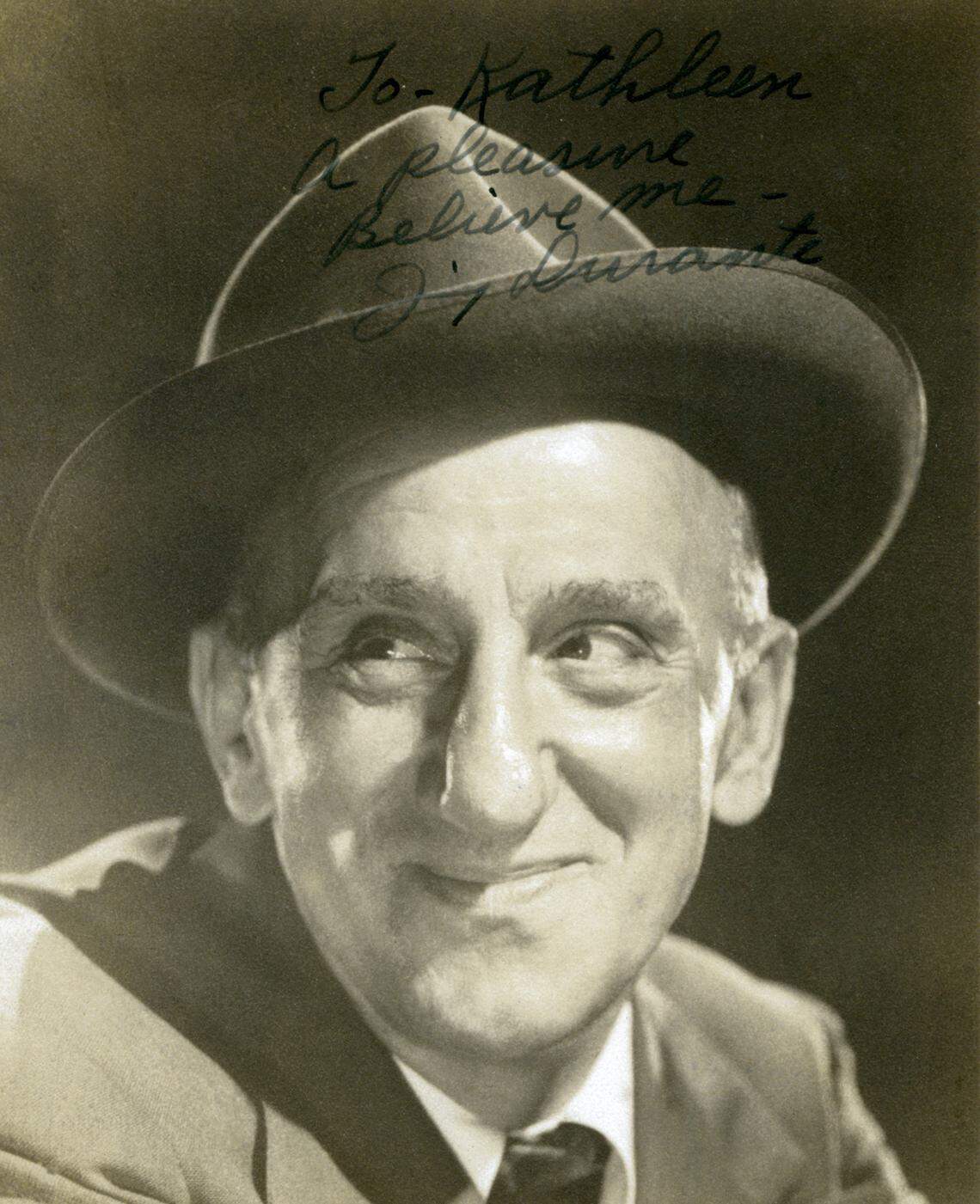 An autographed photo of Jimmy Durante to Kathleen High Moore, the mother of Suzy Moore King. Photo Courtesy of Suzy Moore King