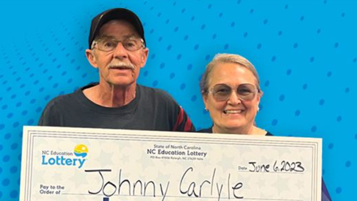 Johnny Carlyle, pictured with his wife Eve, hit the jackpot after his lottery routine paid off.