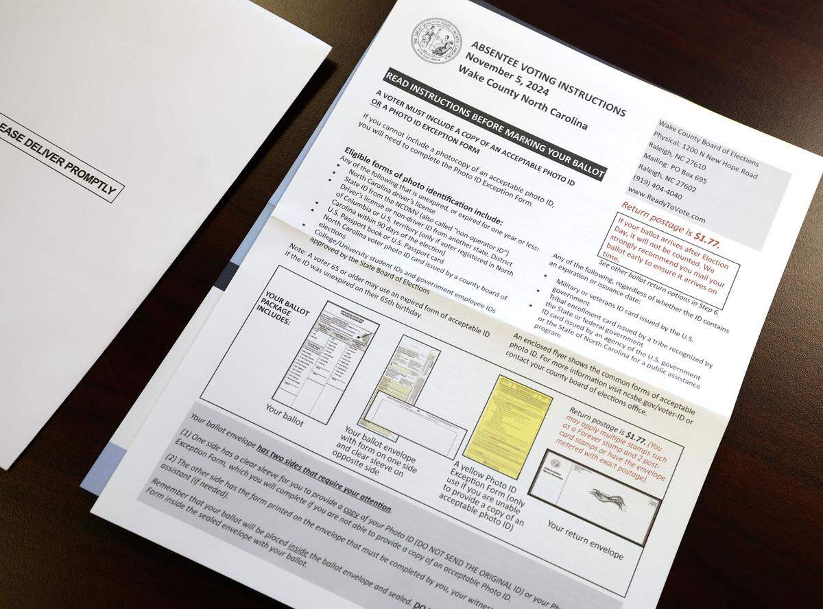 Absentee ballots are ready to be sent out at the Wake County Board of Elections Operations Center in Raleigh, N.C., Tuesday, Oct. 8, 2024.