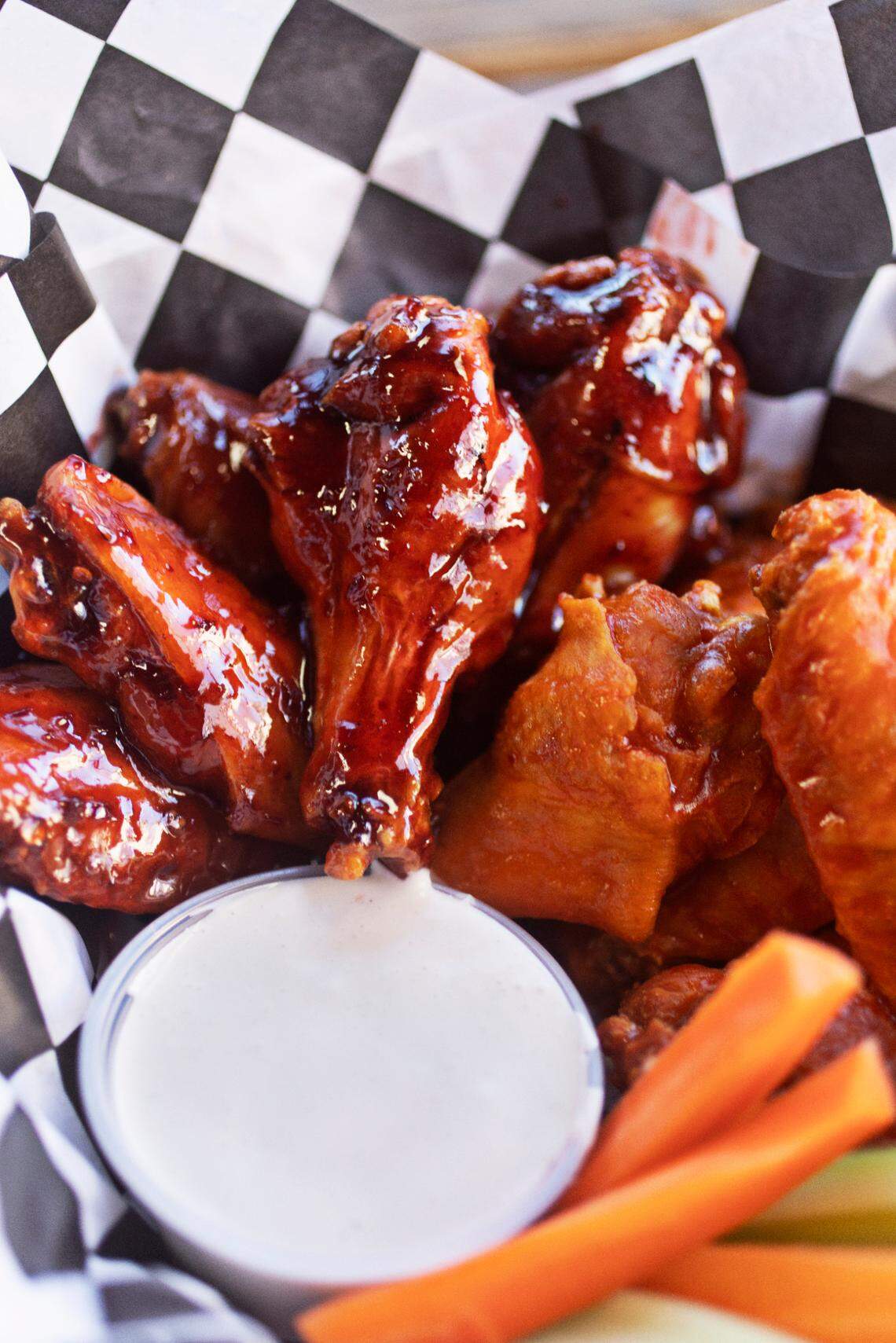 My Way Tavern in Raleigh serves a variety of sauces on their wings including Carolina gold, raspberry chipotle, My Way sauce and hot Buffalo.