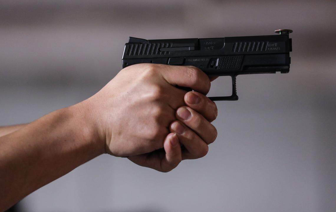 Members of the N.C. Chinese Hunting Club practiced balancing pennies on their emptied firearms while pulling the trigger repeatedly until the penny fell on Sunday April 29, 2018. 