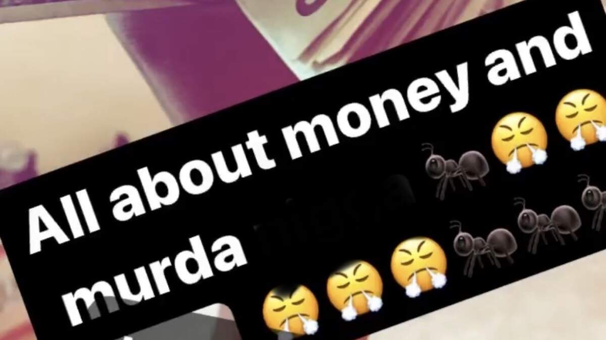 A screenshot of an Instagram story highlight on an account purportedly belonging to a teenager tied to a murder investigation in Durham. The story shows a stack of $20 bills with the caption “All about money and murda [expletive]” and references a memorial hashtag for a slain Durham teenager.