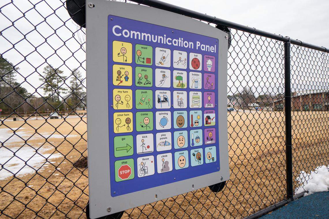 A new accessible playground, featuring a playground communication panel, opened in February 2026 at Garner Recreation Center.