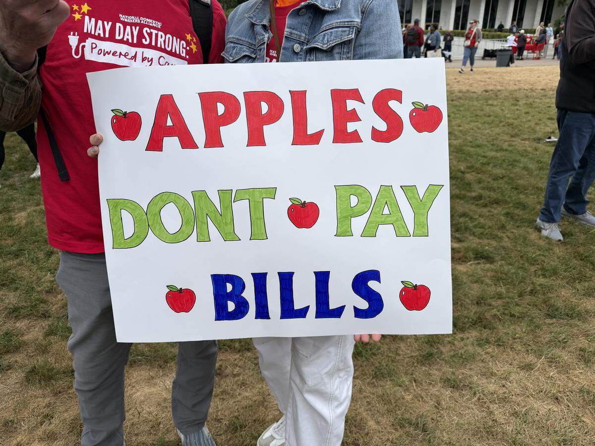 One of many signs at the N.C. May Day protest in Raleigh.