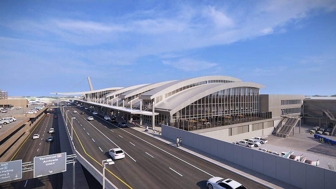 A rendering of what Terminal 2 at Raleigh-Durham International Airport might look like after expansion of the north end of the building is completed in 2029.