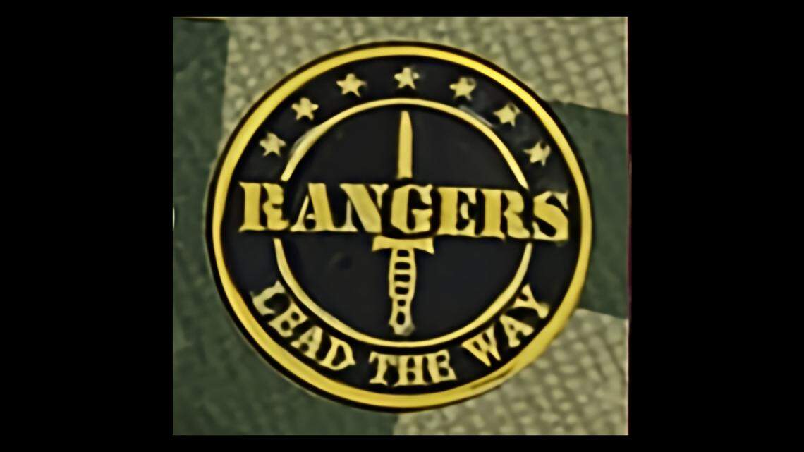 An enhanced photo of the emblem on a folding knife found with a homicide victim by Durham police in October 2023.