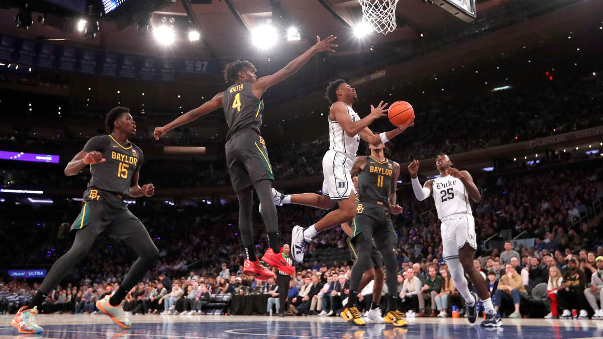 Duke’s Jeremy Roach (3) heads to the basket past Baylor’s Ja’Kobe Walter (4) during Duke’s 78-70 victory over Baylor at Madison Square Garden in New York City Wednesday, Dec. 20, 2023.