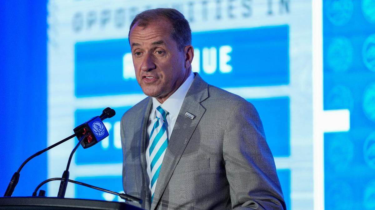 Oct 9, 2024; Charlotte, NC, USA; ACC commissioner Jim Phillips during ACC Media Days at The Hilton Charlotte Uptown.