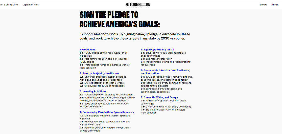 Goals listed on the FutureNow.org website.
