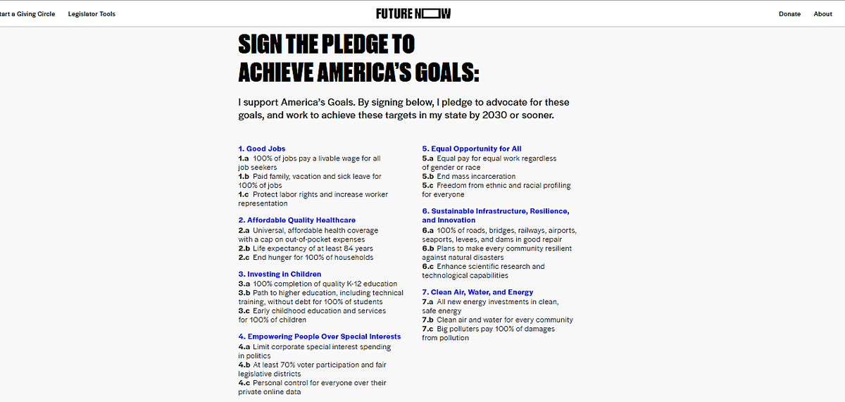 Goals listed on the FutureNow.org website.