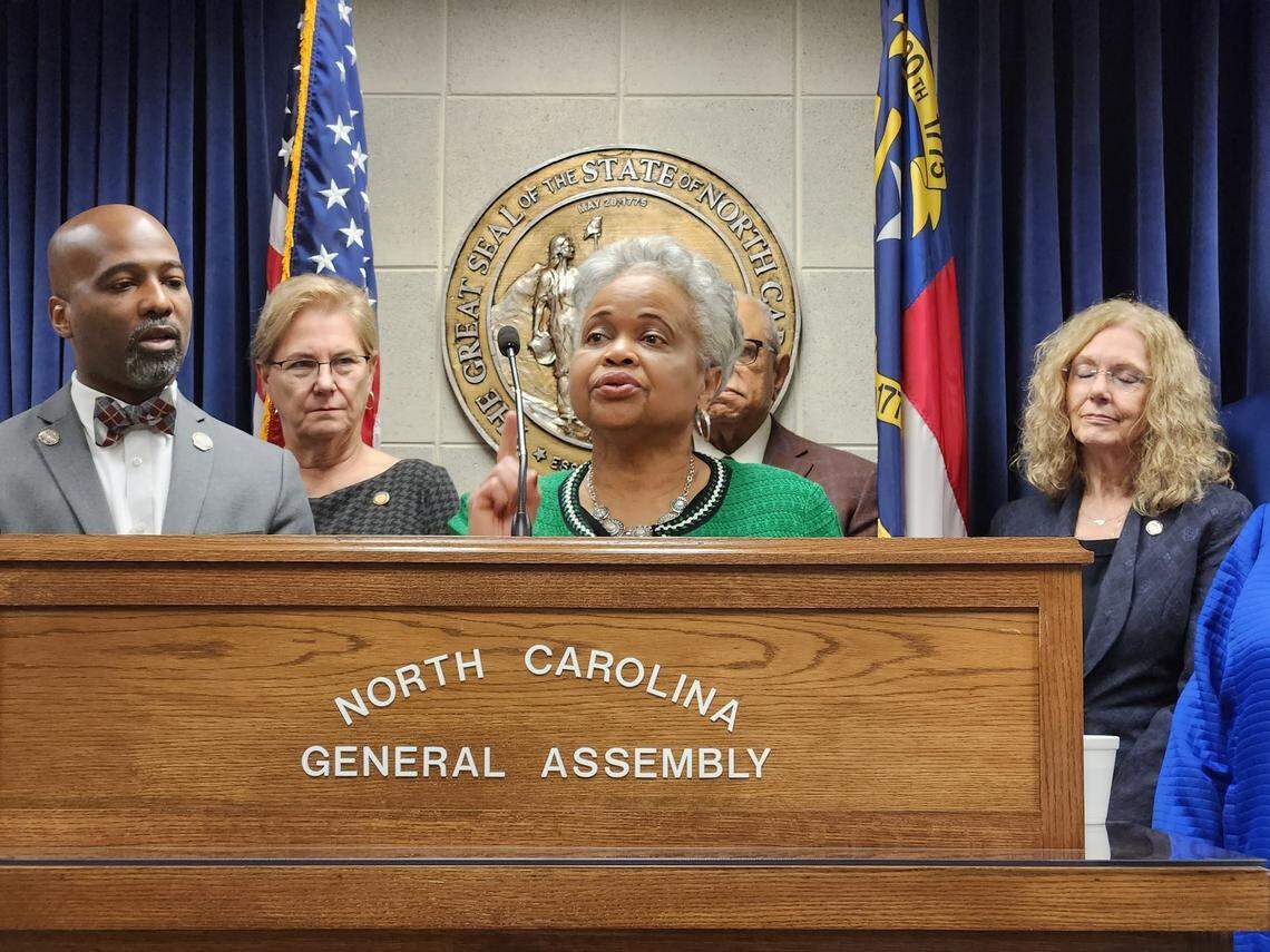 Sen. Gladys Robinson, a Guilford County Democrat, talks about the General Assembly’s new bipartisan, bicameral HBCU Caucus during a news conference on at the Legislative Building on Feb. 8, 2023.