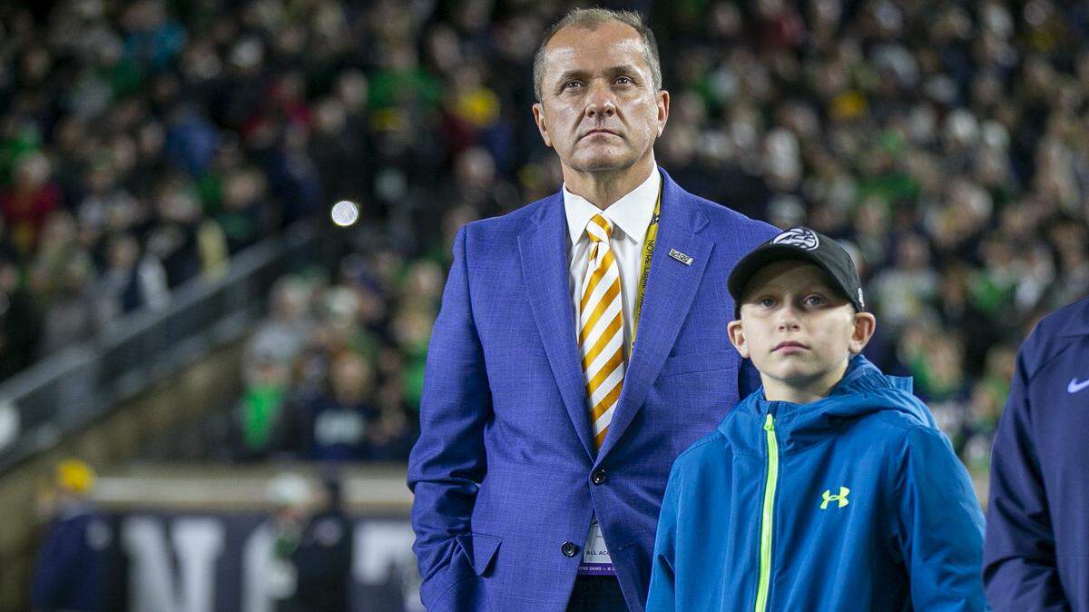 Atlantic Coast Conference commissioner Jim Phillips watches the North Carolina vs Notre Dame football game on Saturday, October 30, 2021 in South Bend, Indiana.