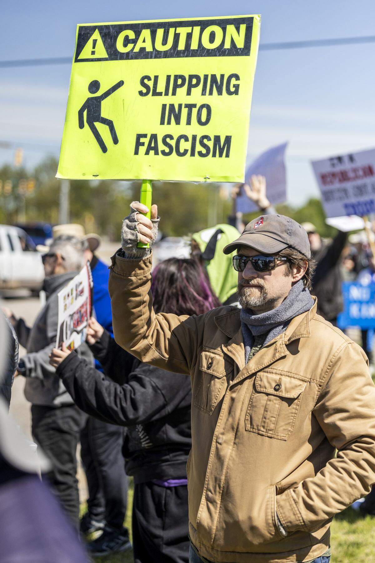 Hundreds of demonstrators line Capital Boulevard in Raleigh on Saturday, March 28, 2026, during a “No Kings” protest against President Donald Trump and his agenda. More than 70 cities and towns across North Carolina participated in nationwide protests Saturday.
