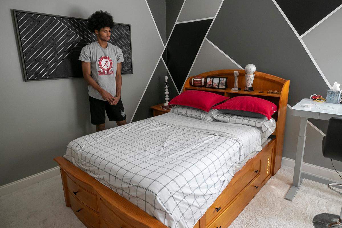 With most of his belongings already loaded into his car, Jarin Stevenson makes one final visit to his bedroom to retrieve contact lenses and a phone charger before departing for Tuscaloosa, Ala., on Wednesday, June 28, 2023 in Chapel Hill N.C.