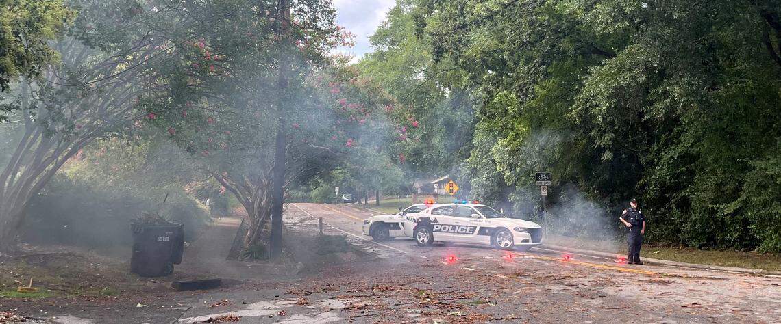 Police block Anderson St. at Auburn St. in Durham, N.C., on Tuesday, August 15, 2023.