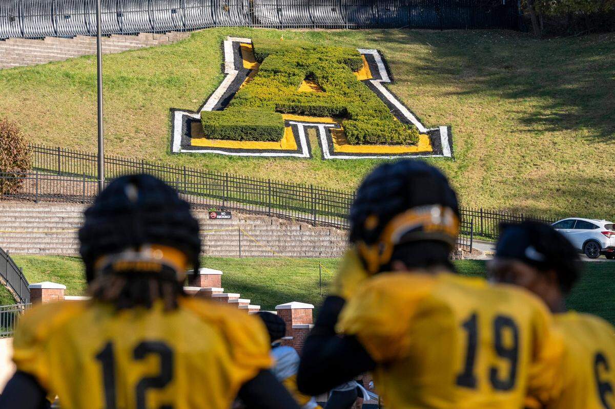 A large topiary “A” shines in the afternoon sun during the App State Mountaineers’ football practice at Appalachian State University in Boone, NC, on Wednesday, Oct. 23, 2024.