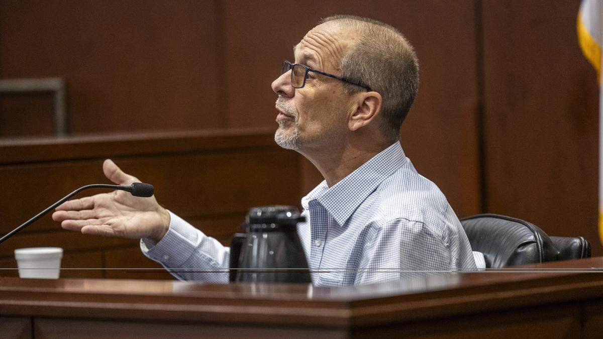 Robert Fermanides, a volunteer chaplain at Cumberland Regional Juvenile Detention Center, testifies during a sentencing hearing for Austin Thompson in Wake County Superior Court on Thursday.